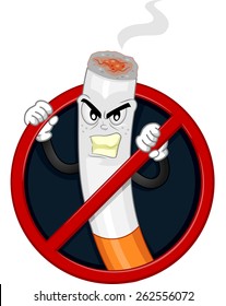 Mascot Illustration of an Angry Cigarette Locked Inside a No Smoking Sign