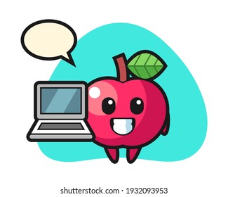 Mascot illustration of apple with a laptop