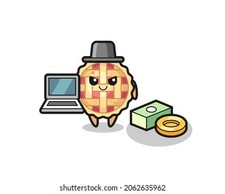 Mascot Illustration of apple pie as a hacker , cute style design for t shirt, sticker, logo element