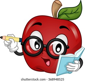 Mascot Illustration of an apple wearing eyeglasses writing and teaching