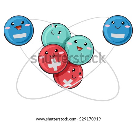 Mascot Illustration of an Atomic Model Featuring Positive, Negative, and Neutral Particles