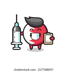 Mascot Illustration of bahrain flag badge as a doctor , cute style design for t shirt, sticker, logo element