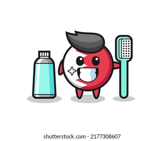 Mascot Illustration of bahrain flag badge with a toothbrush , cute style design for t shirt, sticker, logo element