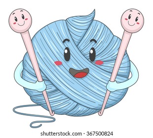 Mascot Illustration of a Ball of Yarn Holding a Pair of Hooks svg