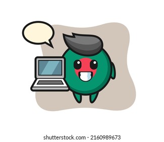 Mascot Illustration of bangladesh flag badge with a laptop , cute style design for t shirt, sticker, logo element