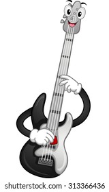 Mascot Illustration of a Bass Guitar Strumming its Strings