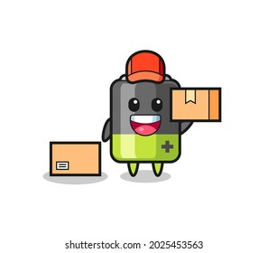 Mascot Illustration of battery as a courier , cute style design for t shirt, sticker, logo element