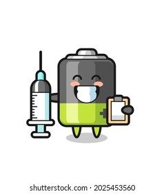 Ilustración mascota de la batería como médico , diseño de estilo lindo para camiseta, pegatina, elemento logo