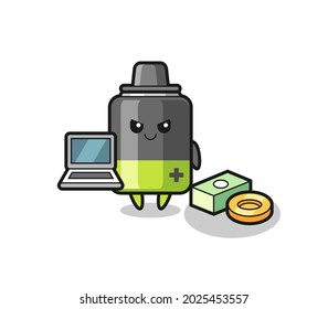 Mascot Illustration of battery as a hacker , cute style design for t shirt, sticker, logo element