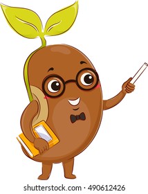 Mascot Illustration of a Bean Sprout Dressed as a Teacher Holding a Book in One Hand and a Chalk in the Other