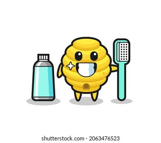 Mascot Illustration of bee hive with a toothbrush , cute design