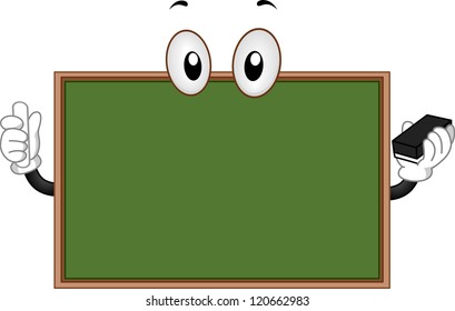 Mascot Illustration of a Blackboard Holding an Eraser and a Piece of Chalk