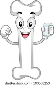 Mascot Illustration of a Bone Holding a Glass of Milk