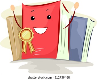 Mascot Illustration of a Book Awarded with a Bestseller Ribbon