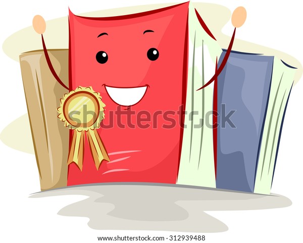 Mascot Illustration of a Book Awarded with a\
Bestseller Ribbon