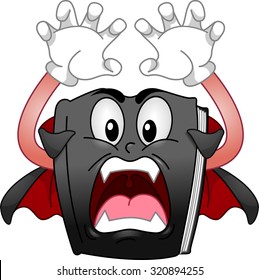 Mascot Illustration of a Book Dressed as a Vampire Trying to Scare People Away
