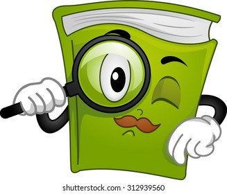 Mascot Illustration of a Book Holding a Magnifying Glass