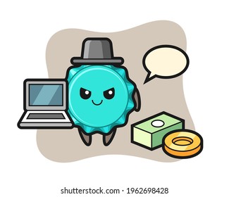 Mascot Illustration of bottle cap as a hacker, cute style design for t shirt, sticker, logo element