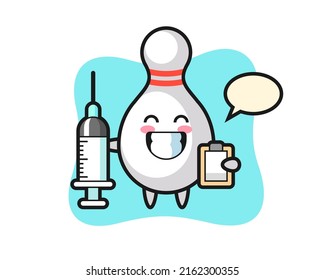 Mascot Illustration of bowling pin as a doctor , cute style design for t shirt, sticker, logo element