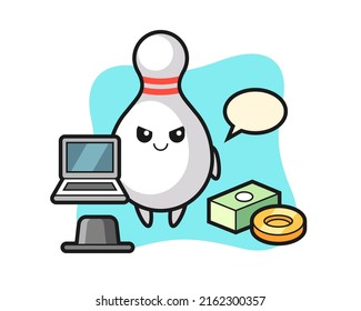 Mascot Illustration of bowling pin as a hacker , cute style design for t shirt, sticker, logo element