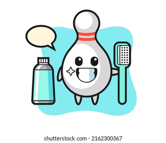 Mascot Illustration of bowling pin with a toothbrush , cute style design for t shirt, sticker, logo element