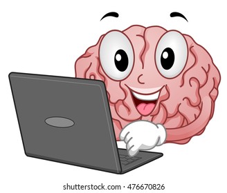 Mascot Illustration of a Brain Conducting an Internet Research