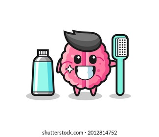 Mascot Illustration of brain with a toothbrush , cute style design for t shirt, sticker, logo element