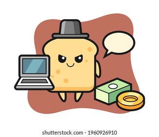 Ilustración en mascota del pan como hacker, diseño de estilo lindo para camiseta, pegatina, elemento logo