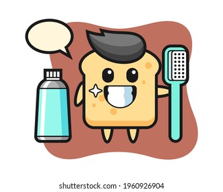 Mascot illustration of bread with a toothbrush, cute style design for t shirt, sticker, logo element