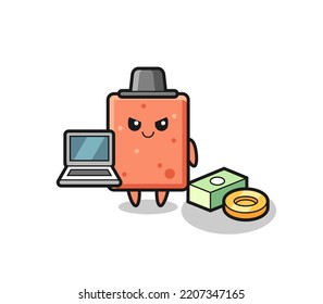 Mascot Illustration von Ziegelstein als Hacker , süßes Design