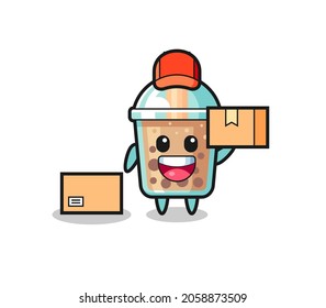Mascot Illustration of bubble tea as a courier , cute style design for t shirt, sticker, logo element