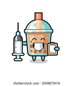 Mascot Illustration of bubble tea as a doctor , cute style design for t shirt, sticker, logo element