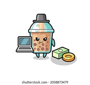 Mascot Illustration of bubble tea as a hacker , cute style design for t shirt, sticker, logo element