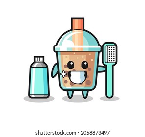 Mascot Illustration of bubble tea with a toothbrush , cute style design for t shirt, sticker, logo element