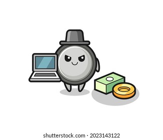 Mascot Illustration of button cell as a hacker , cute style design for t shirt, sticker, logo element