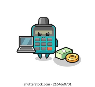 Mascot Illustration des Taschenrechners als Hacker , süßes Design für T-Shirt, Aufkleber, Logo-Element