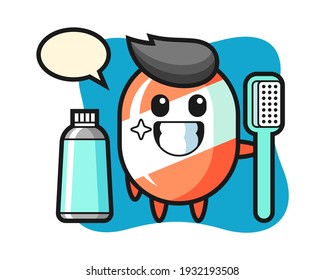 Mascot illustration of candy with a toothbrush