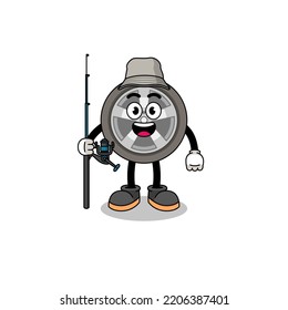 Mascot Illustration of car wheel fisherman , character design