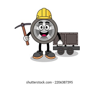 Mascot Illustration of car wheel miner , character design