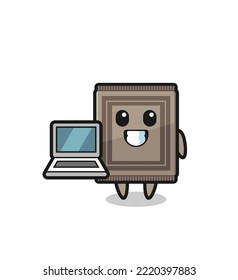 Mascot Illustration of carpet with a laptop , cute design