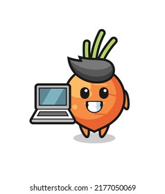 Mascot Illustration of carrot with a laptop , cute style design for t shirt, sticker, logo element