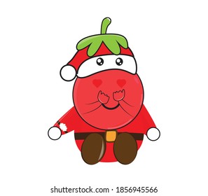 mascot illustration cartoon tomato and santa claus illustration