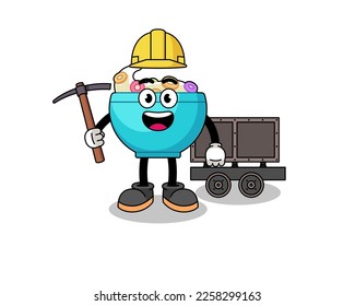 Mascot Illustration of cereal bowl miner , character design