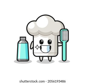 Mascot Illustration of chef hat with a toothbrush , cute style design for t shirt, sticker, logo element
