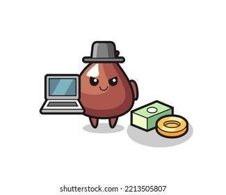 Ilustración de mascota de choco chip como hacker , diseño lindo