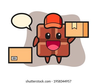 Mascot illustration of chocolate bar as a courier, cute style design for t shirt, sticker, logo element