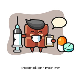 Mascot illustration of chocolate bar as a doctor, cute style design for t shirt, sticker, logo element