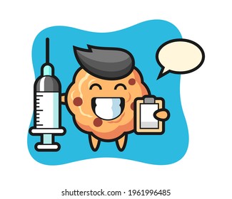 Mascot illustration of chocolate chip cookie as a doctor, cute style design for t shirt, sticker, logo element