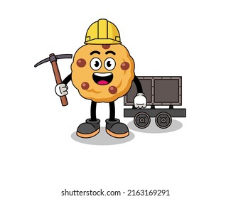 Mascot Illustration of chocolate chip cookie miner , character design