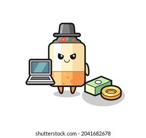 Mascot Illustration of cigarette as a hacker , cute design